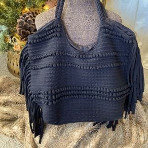 H&M fringe black shoulder bag